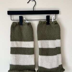 Green and White Striped Knit Leg Warmers